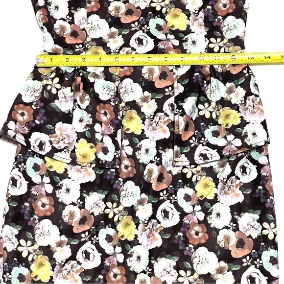 H&M Woman Black Blue Floral Peplum Midi Dress Size 4 - Picture 12 of 15